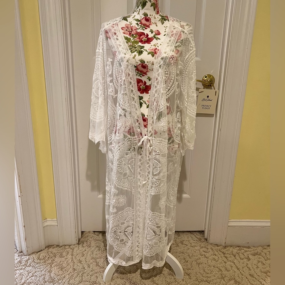 White lace bathing suit coverup kimono one size fits all - NWT
